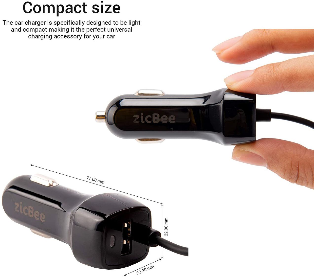 iPhone Car Charger, Car Charger Adapter with Coiled Cord and USB Port