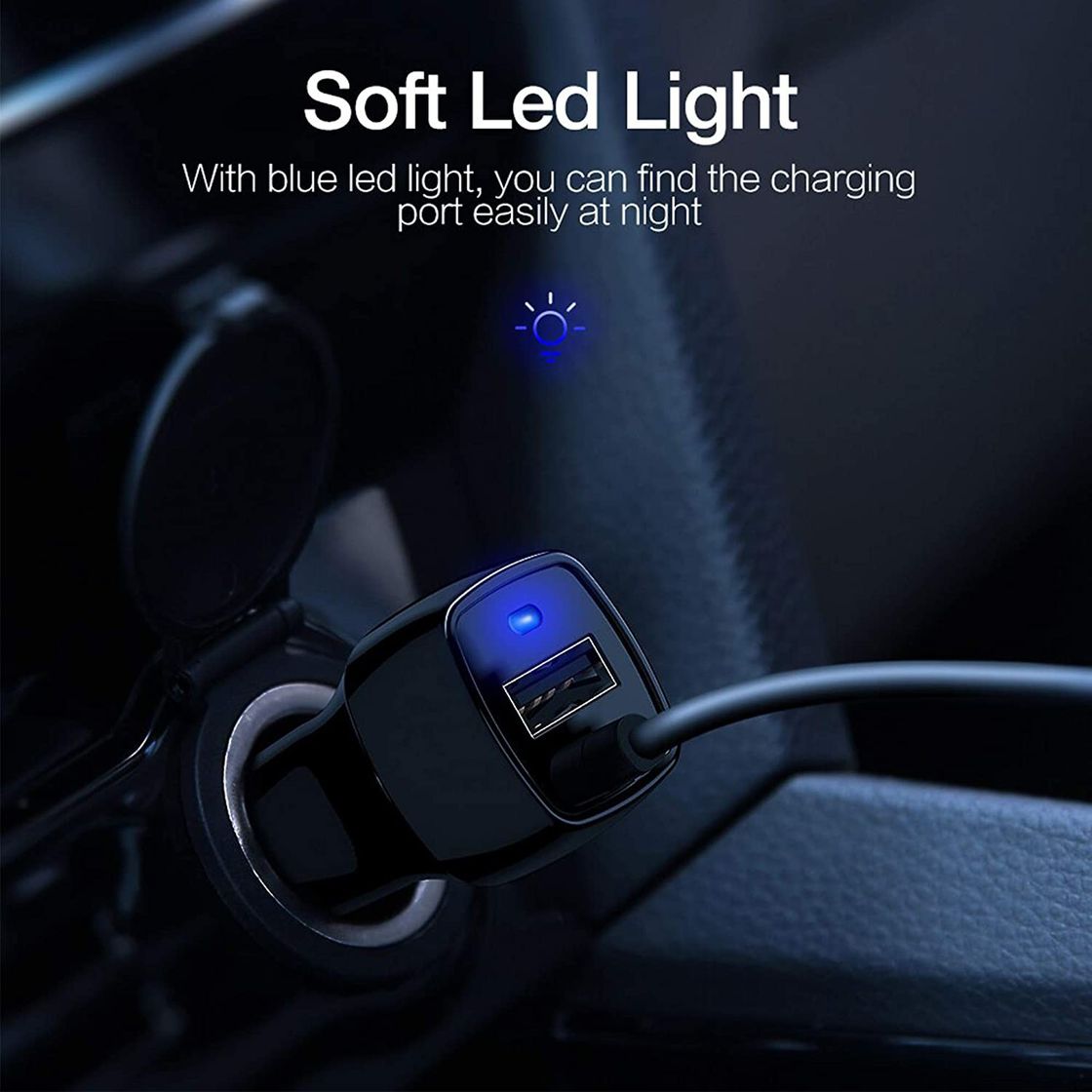 iPhone Car Charger, Car Charger Adapter with Coiled Cord and USB Port