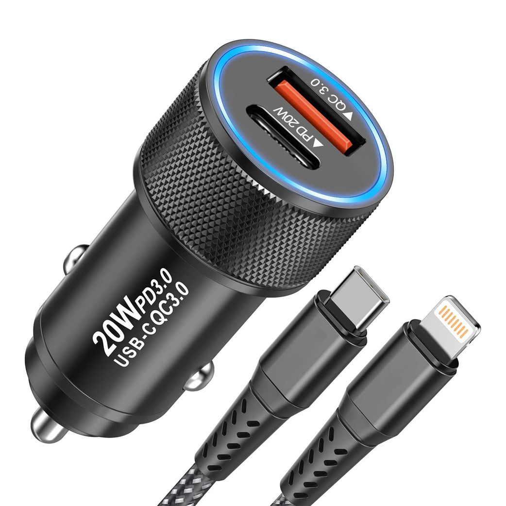 w Usb C Fast Car Charger Compatible For Iphone 12 Pro Max Mini 11 Pro Max Xr Xs Max X 8 Se Dual Port Pd Qc3 0 Rapid Charging Type C Car Adapter With Mfi Certified Usb C To Lightning Cable